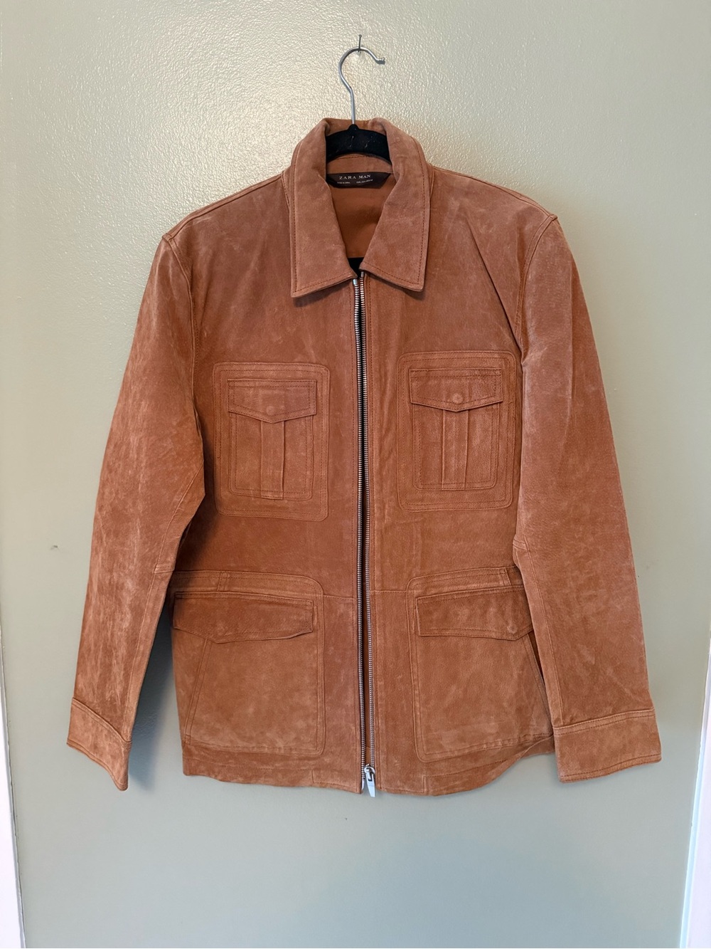 Zara Men's Tan Suede Zip-Front Jacket - 100% leather